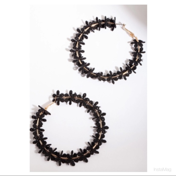 CROCHET FLORAL Gold Hoop Earrings - Picture 2 of 11